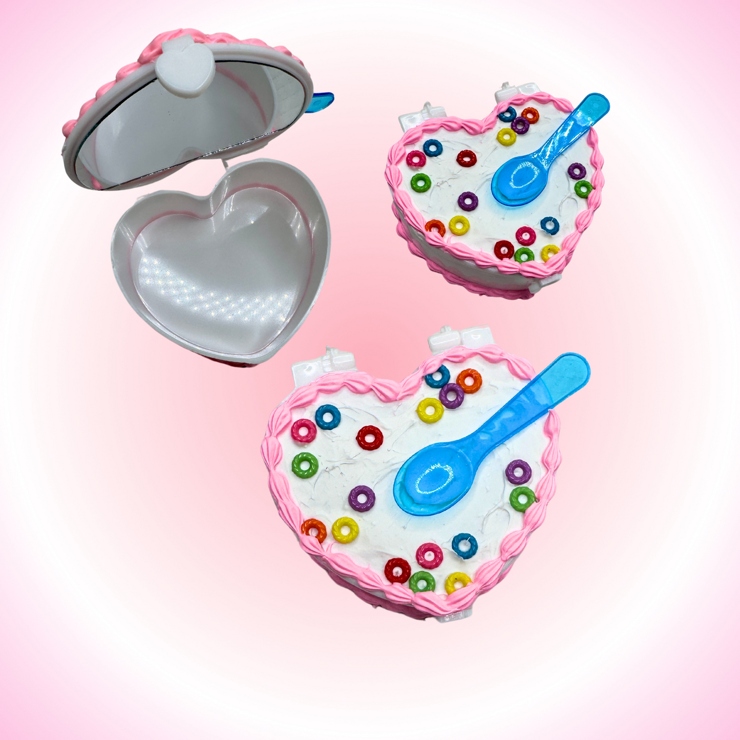 Pink Cereal Mini Fake Cake Heart Jewelry / Trinket Storage Box