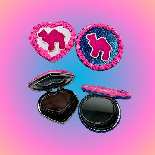 Pink Animal Cookie Heart Fake Cake Compact Mirror