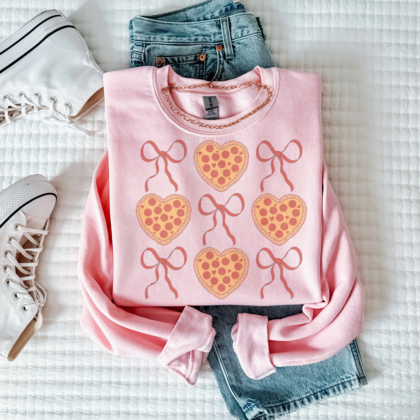 Pizza and Bows Retro Sweatshirt or T Shirt