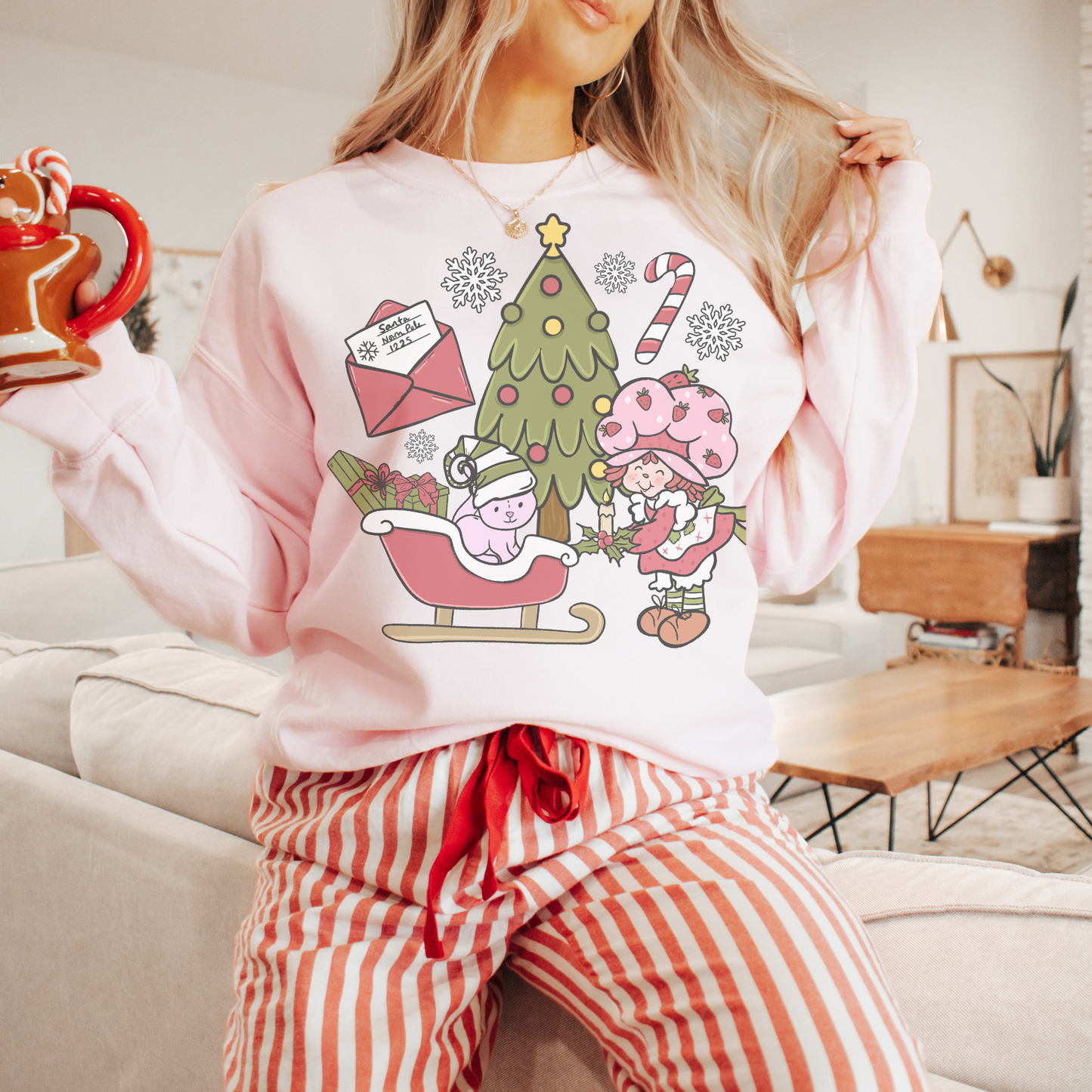 Strawberry Christmas Retro Sweatshirt or T Shirt