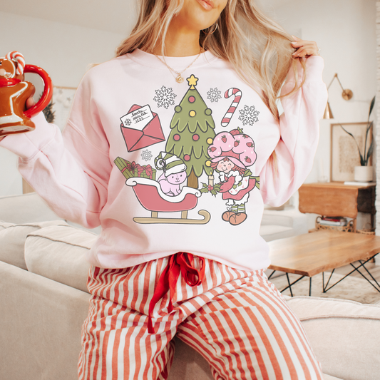 Strawberry Christmas Retro Sweatshirt or T Shirt