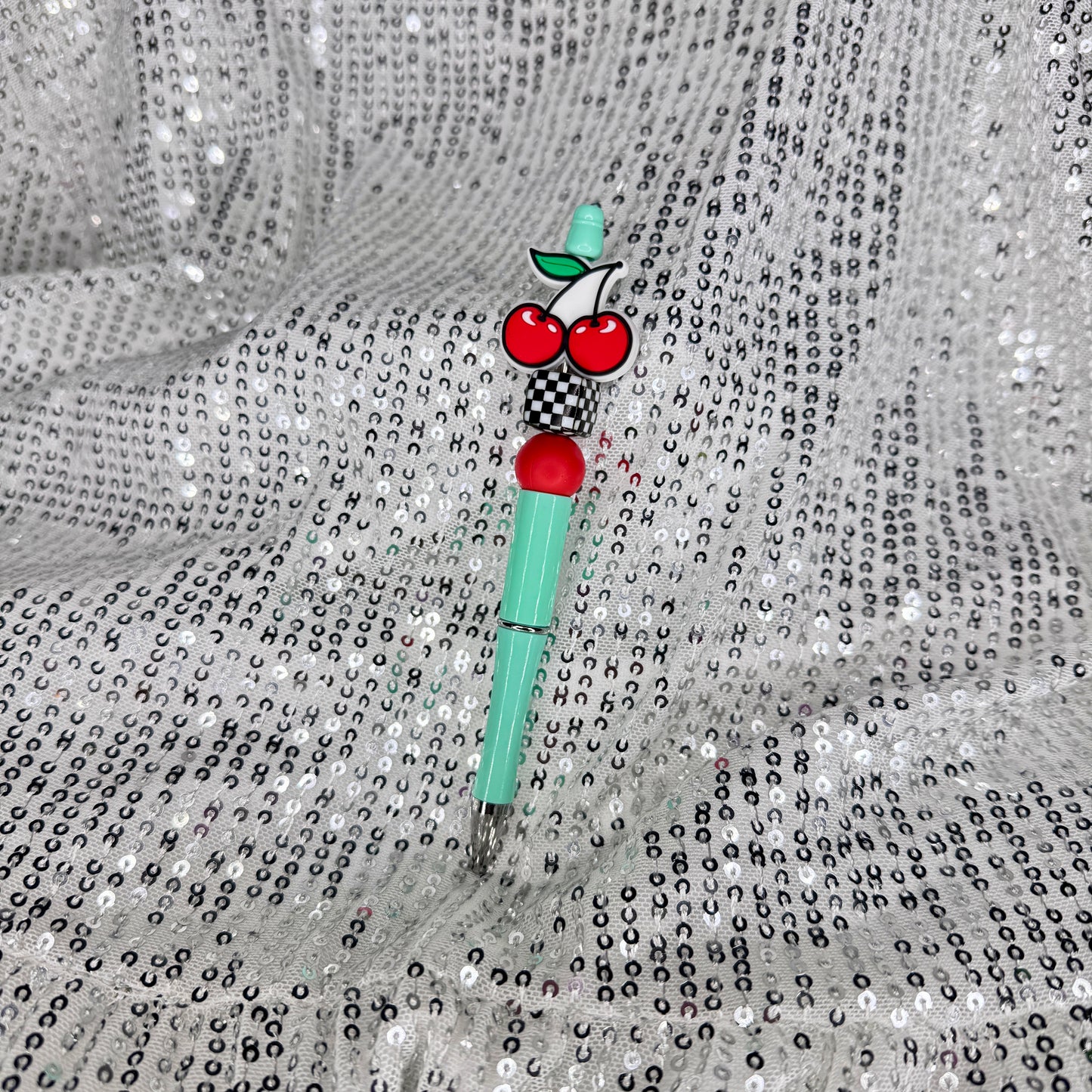 Checkered Cherry Beaded Pen