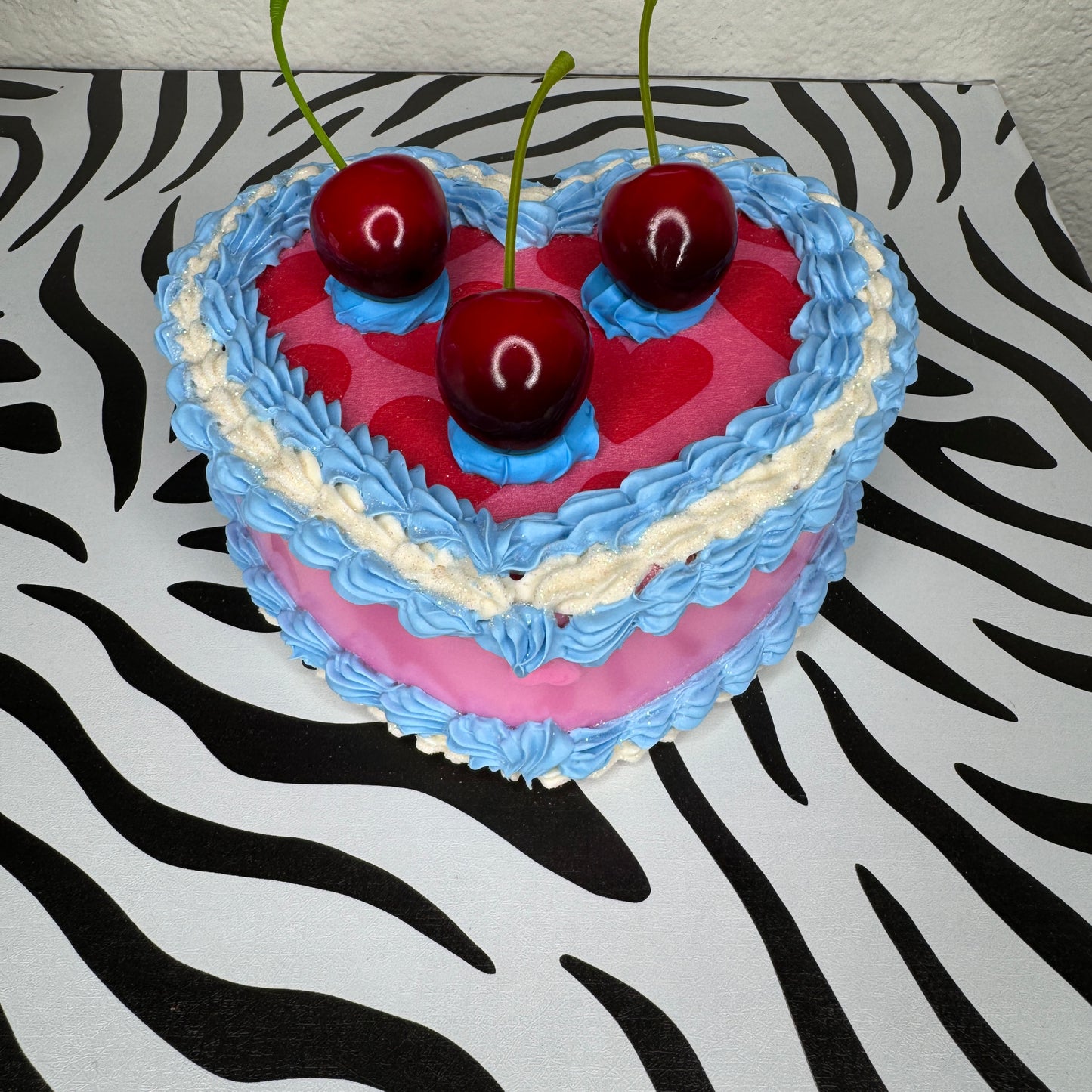 Vintage Cherries Fake Cake Heart Jewelry / Trinket Storage Box