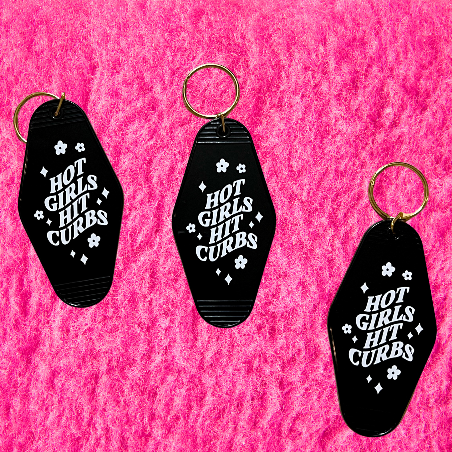 Hot Girls Hit Curbs Black Motel Keychain
