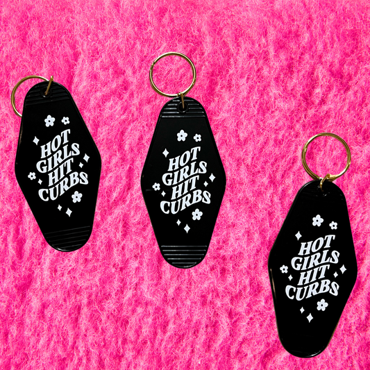Hot Girls Hit Curbs Black Motel Keychain