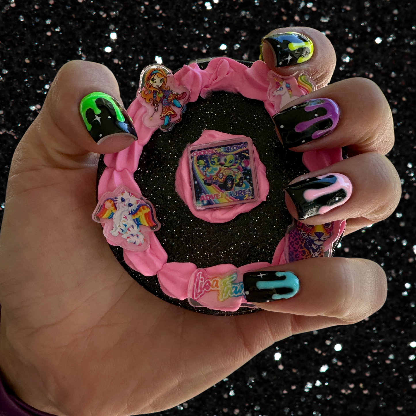 90s Black and Pink Fake Cake Compact Mirror
