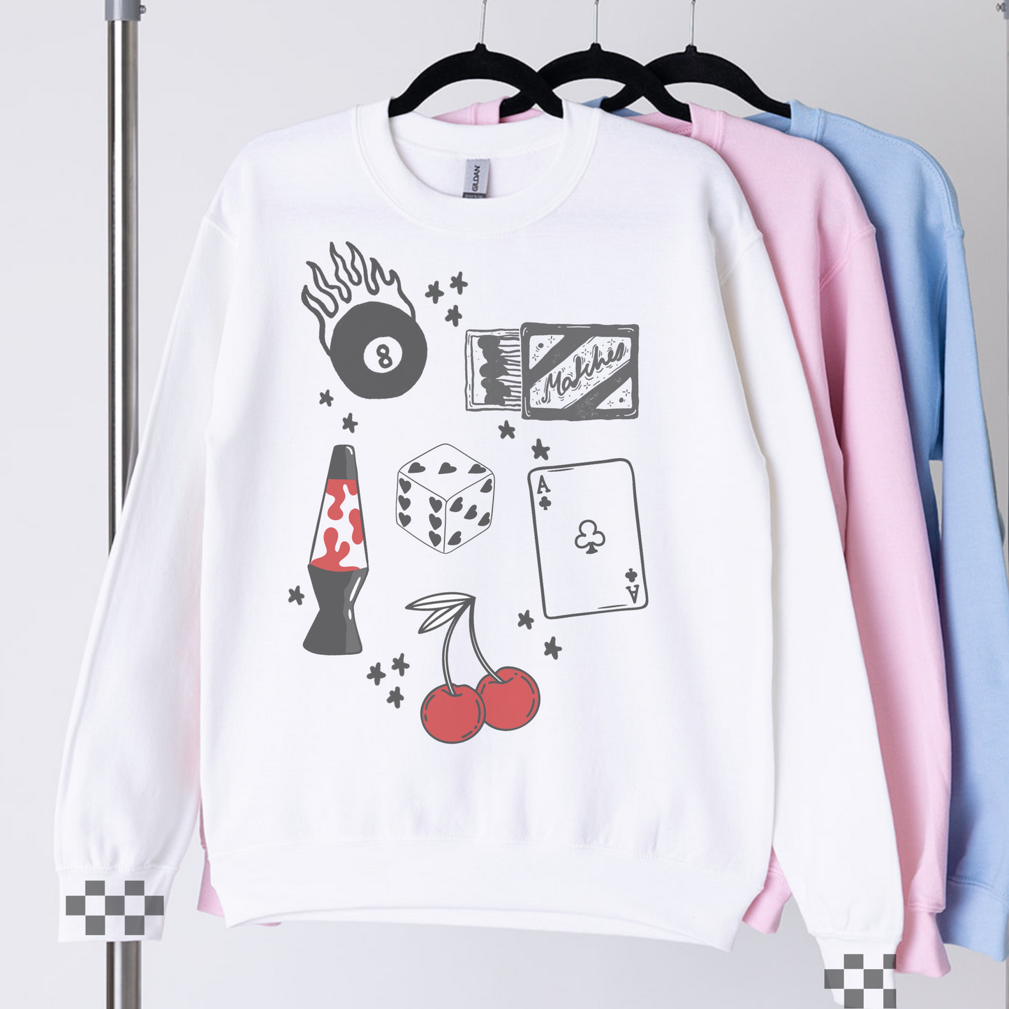 Funky Collage with Checkered Sleeve Retro Sweatshirt or T Shirt