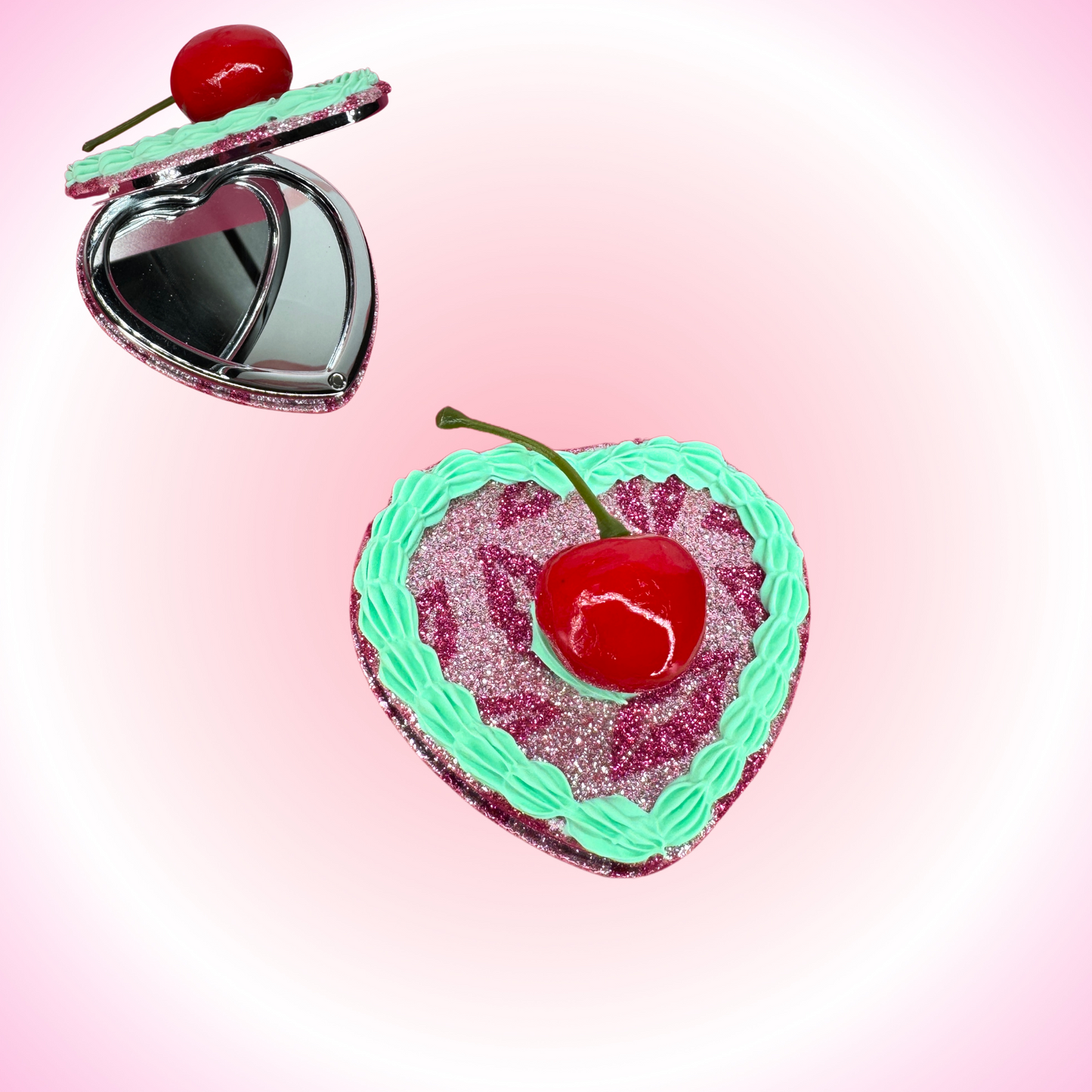 Cherry Lips Heart Fake Cake Compact Mirror