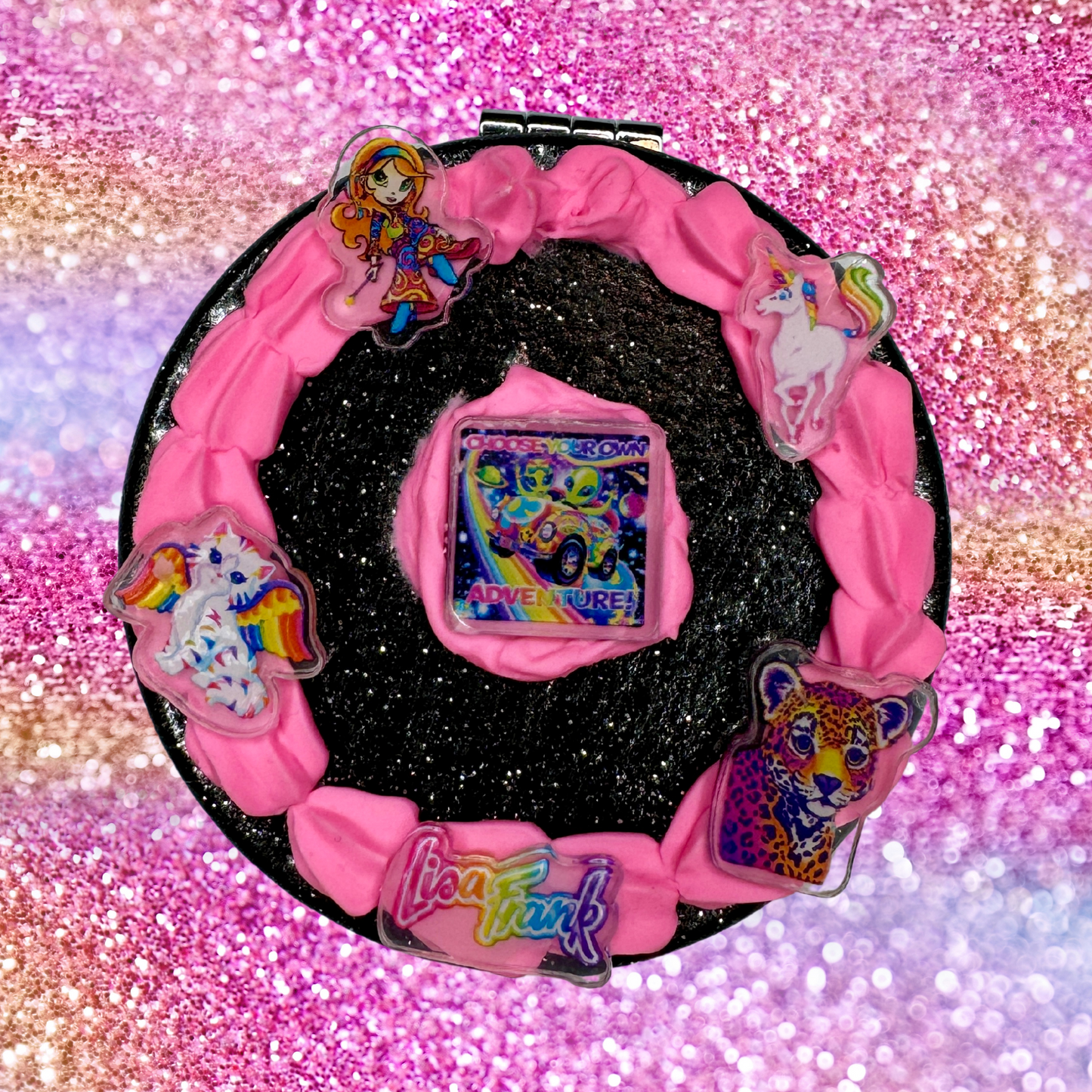 90s Black and Pink Fake Cake Compact Mirror