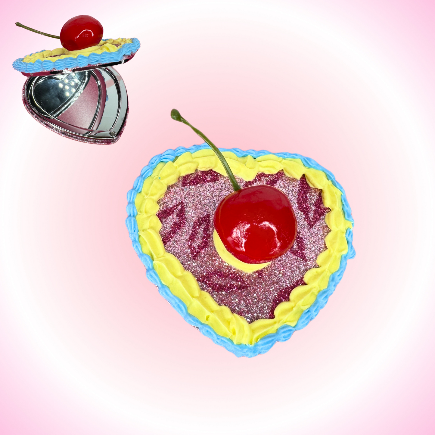 Cherry Lips Heart Fake Cake Compact Mirror