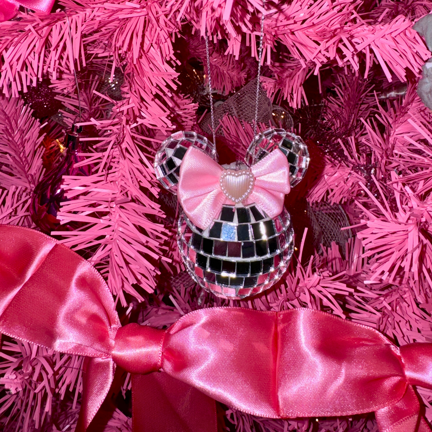 Disco Ball Ear Bow Tree Ornament