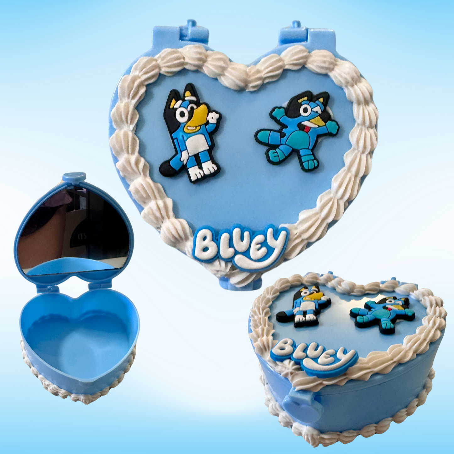 Blue Mini Fake Cake Heart Jewelry / Trinket Storage Box