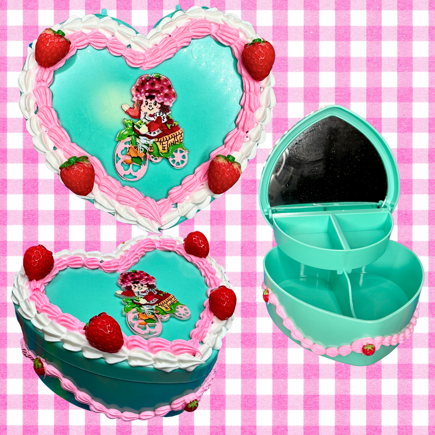 Strawberry Fake Cake Heart Jewelry / Trinket Storage Box