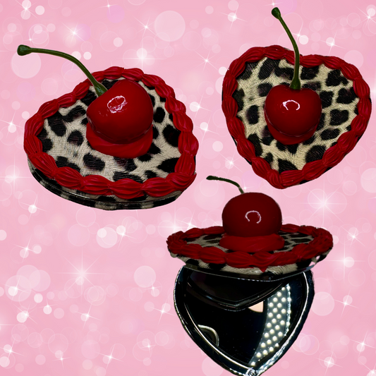 Red Leopard and Red Fake Cake Compact Mirror