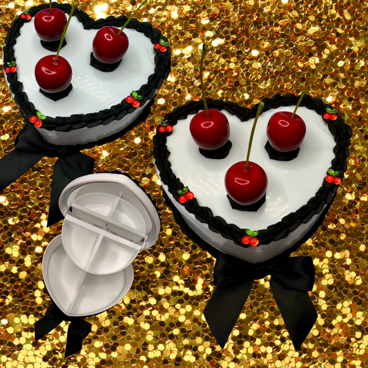 Black and Red Cherries Fake Cake Heart Jewelry / Trinket Storage Box