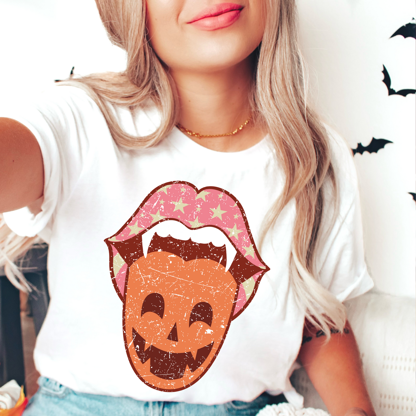 Retro Vampire Mouth Tongue T Shirt