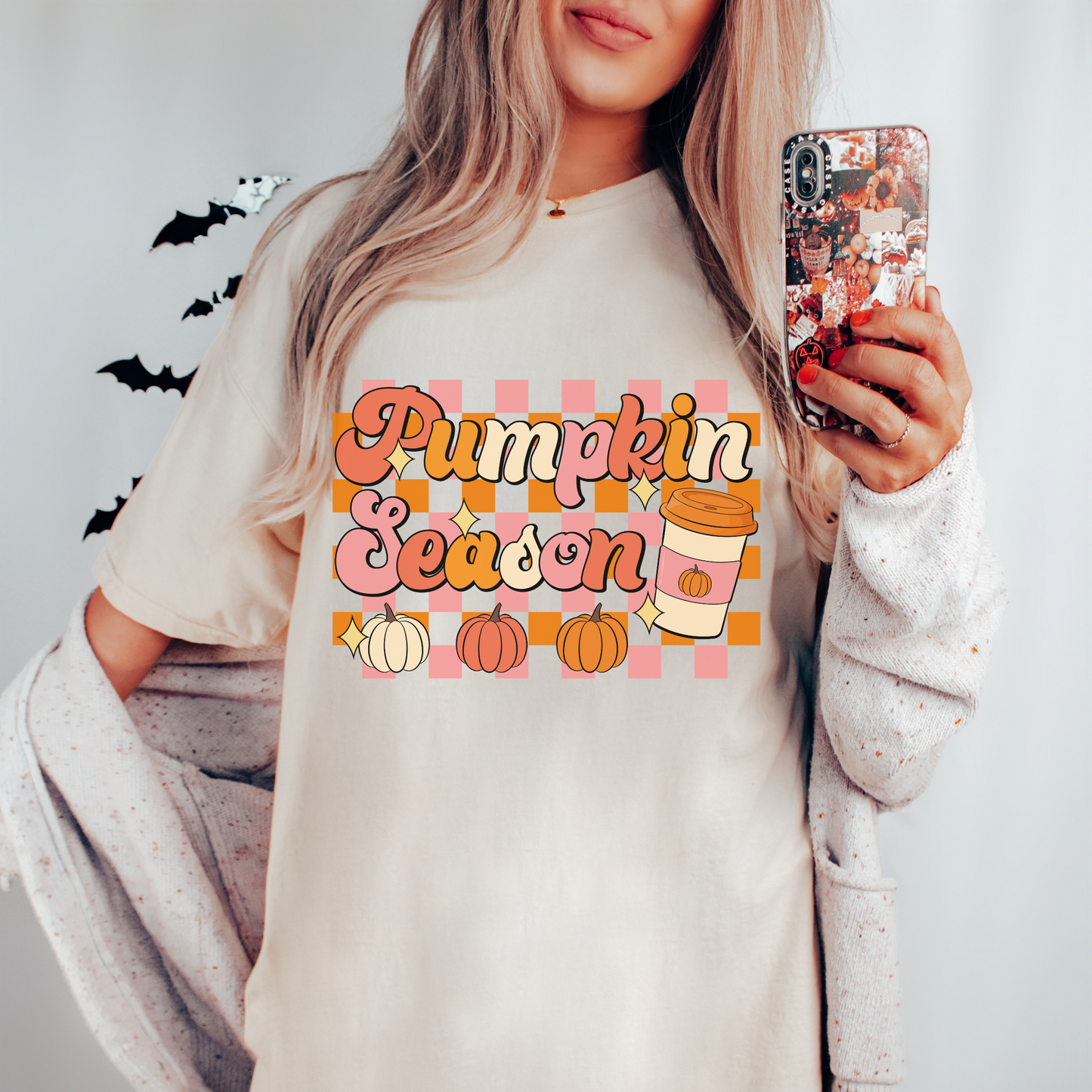 Pumpkin Season Checkered T Shirt