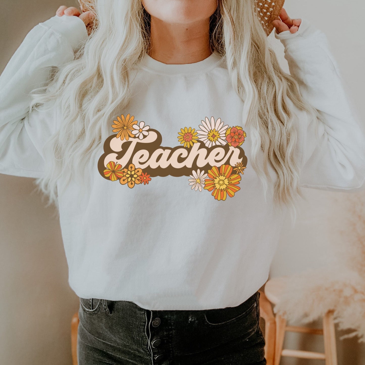 Retro Teacher Floral Boho Sweatshirt