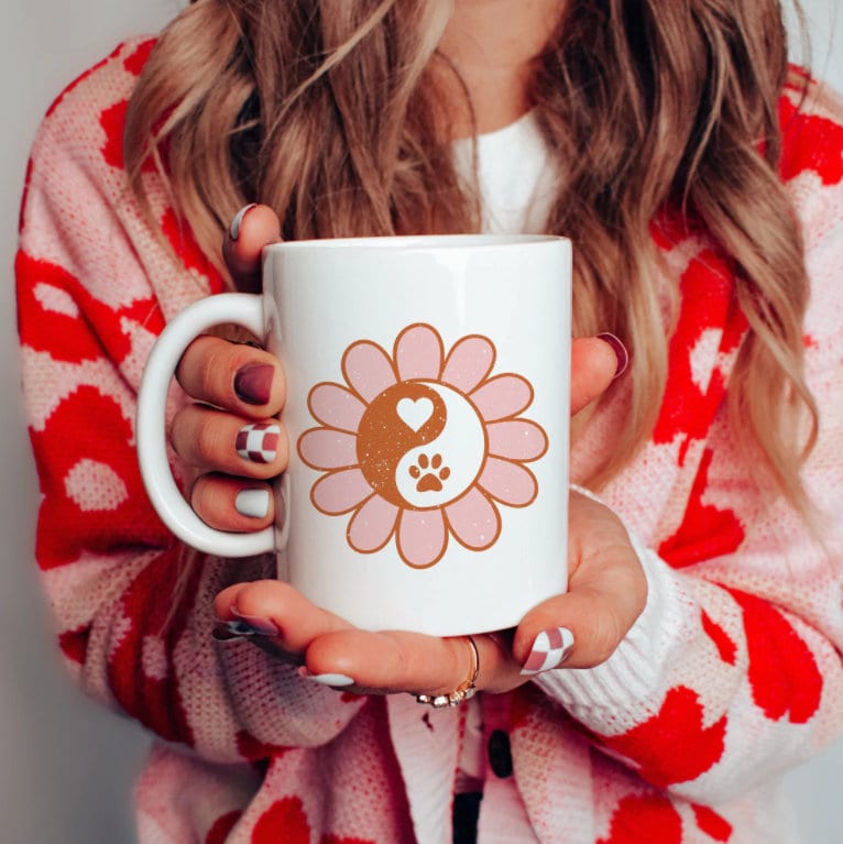 Paw Print Yin Yang Daisy Boho 15oz Mug