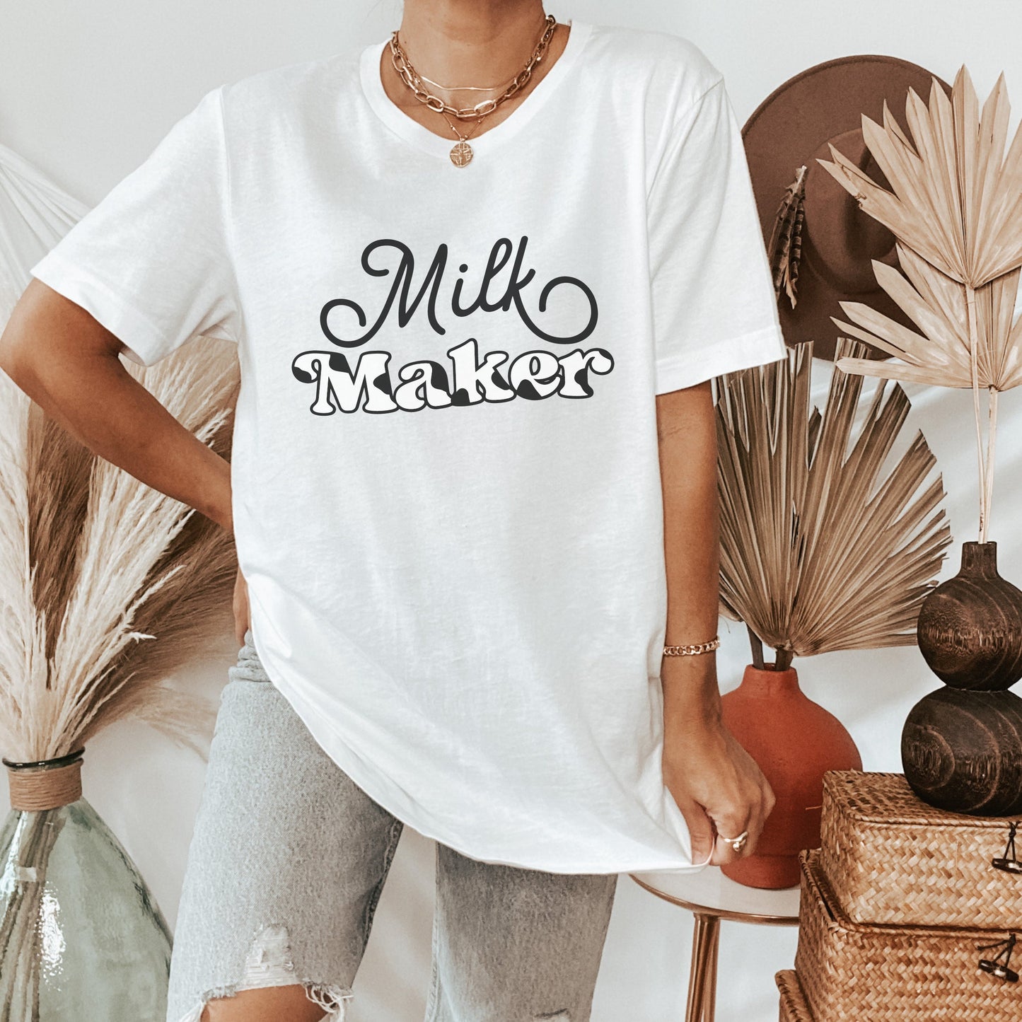 Milk Maker Retro Cow Print Mama T Shirt