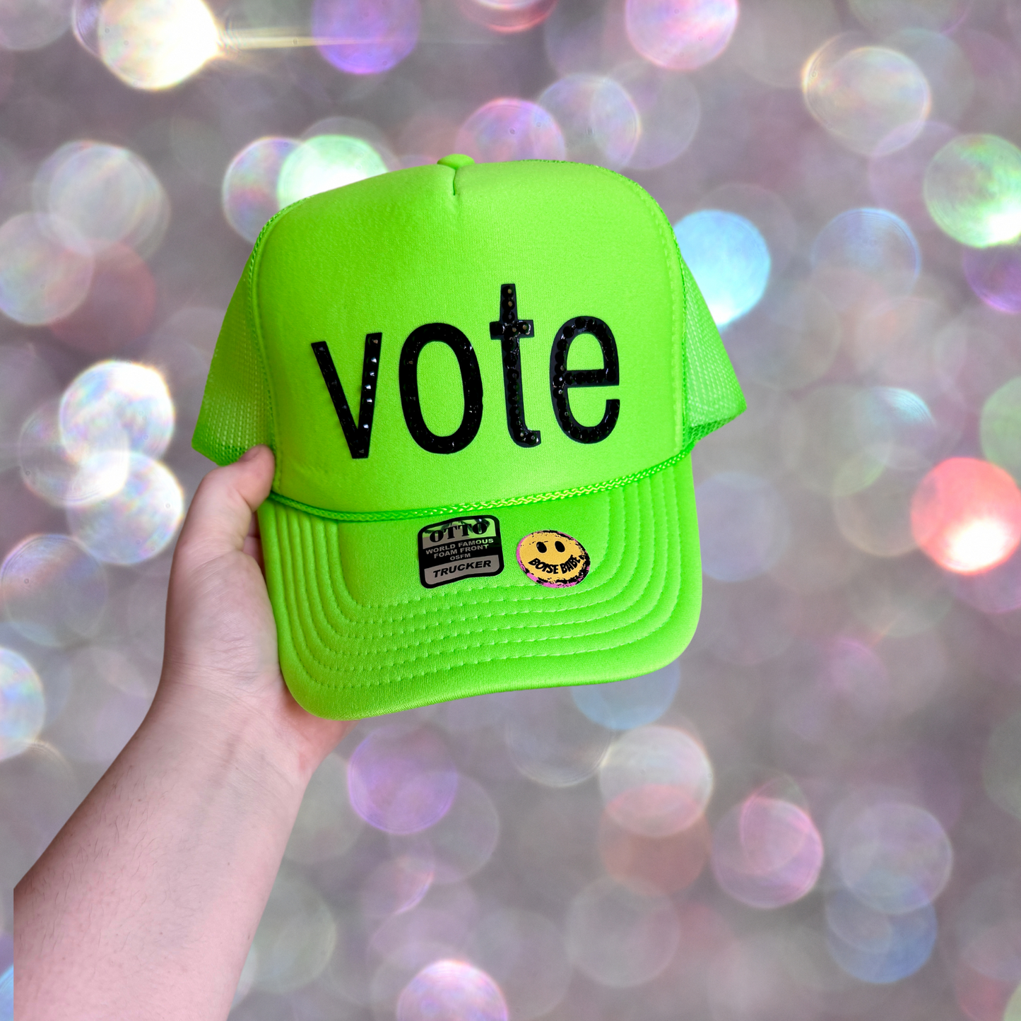 Vote Rhinestoned Neon Trucker Hat