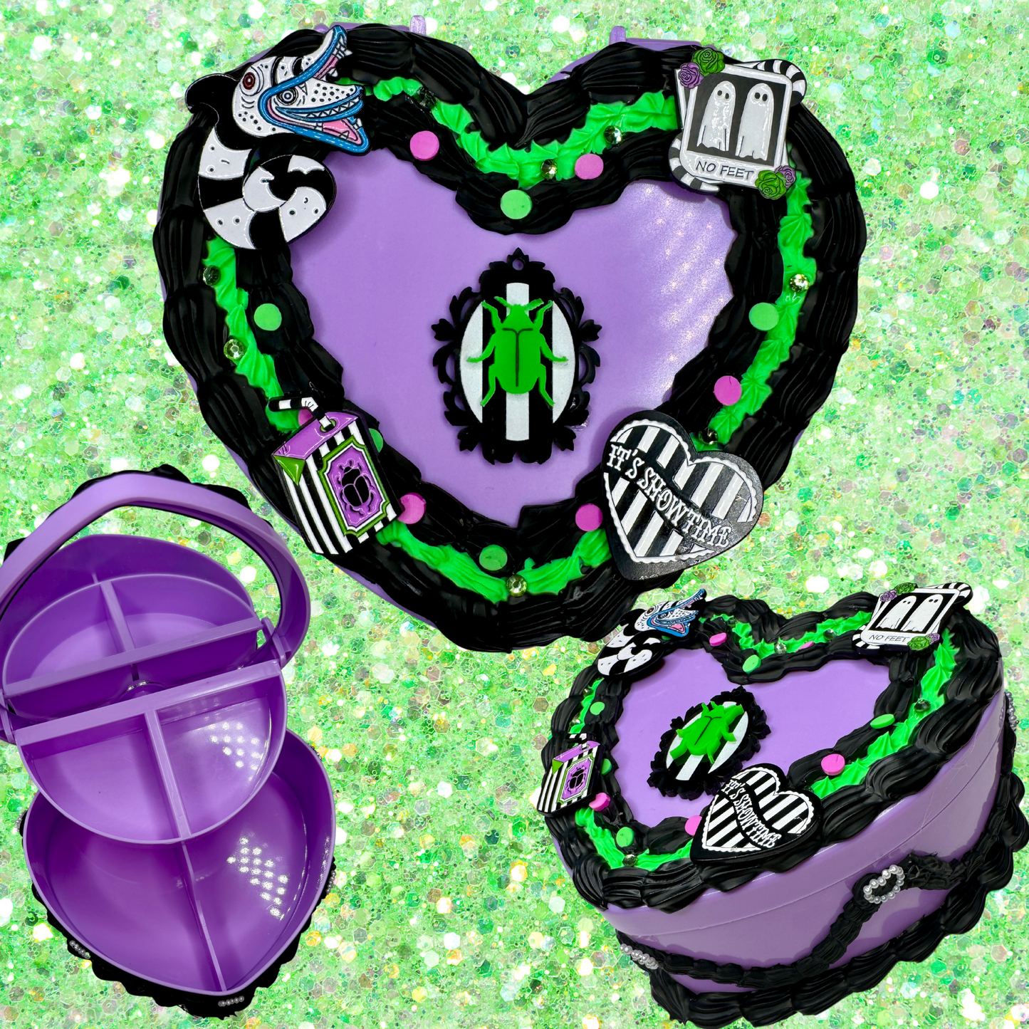 Purple and Green Fake Cake Heart Jewelry / Trinket Storage Box