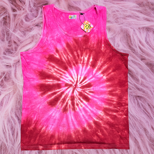 Pink and Red Tie Dye Tank Top - Large