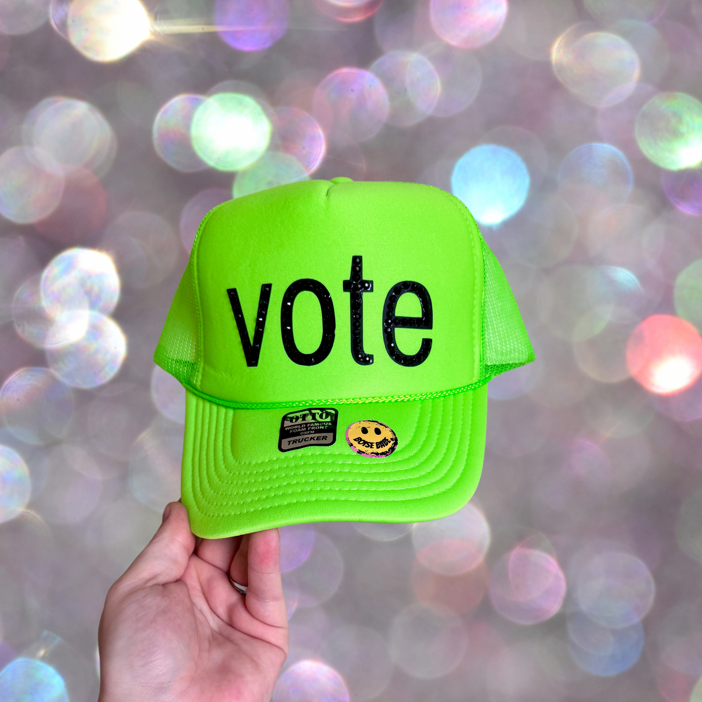 Vote Rhinestoned Neon Trucker Hat