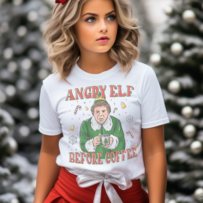 Angry Elf Before Coffee Retro T Shirt or Sweatshirt