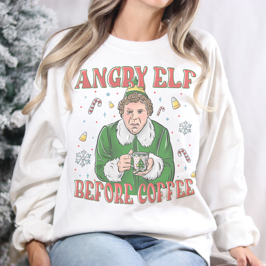 Angry Elf Before Coffee Retro T Shirt or Sweatshirt