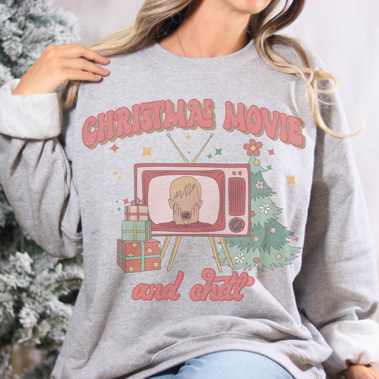 Christmas Movie and Chill Retro Sweatshirt or T Shirt