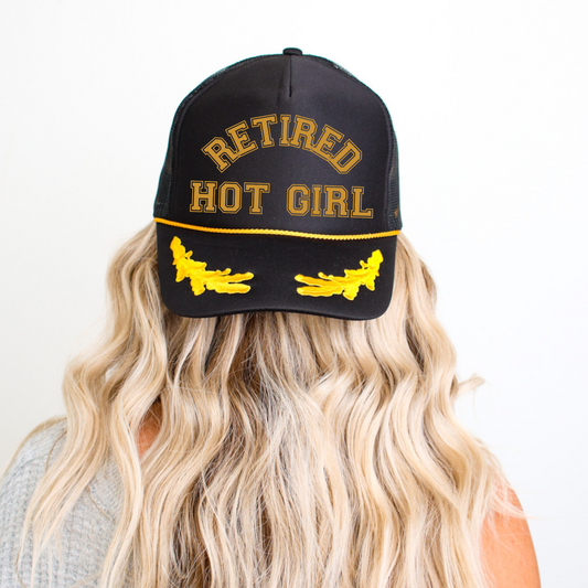 Retired Hot Girl Black Captain's Trucker Hat