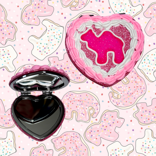 Pink Animal Cookie Heart Fake Cake Compact Mirror