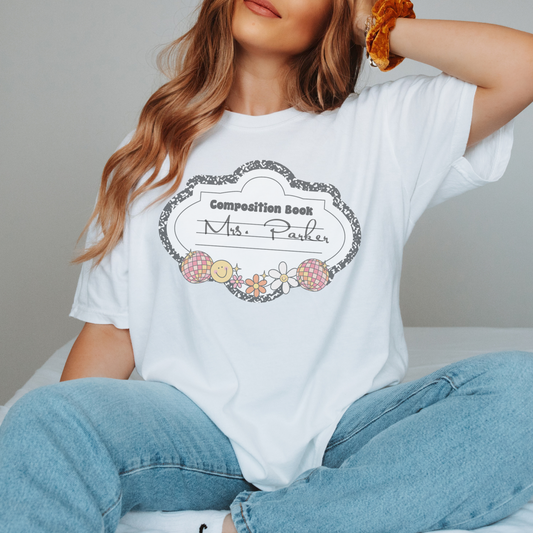 Customizable Composition Book Teacher Retro Sweatshirt or T Shirt
