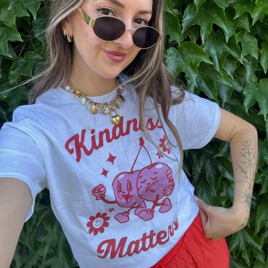 Kindness Matters Pink Checkered T Shirt