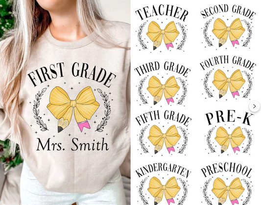 Customized Teacher Grade Retro Sweatshirt or T Shirt