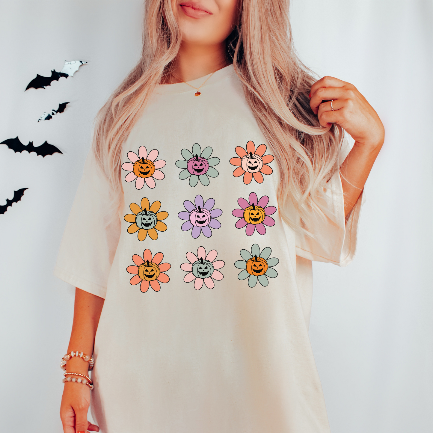 Retro Pumpkin Flowers T Shirt