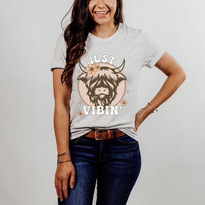 Just Vibin' Highland Cattle Retro T Shirt