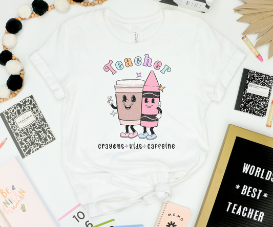 Crayons Kids, Coffee Teacher Retro T Shirt