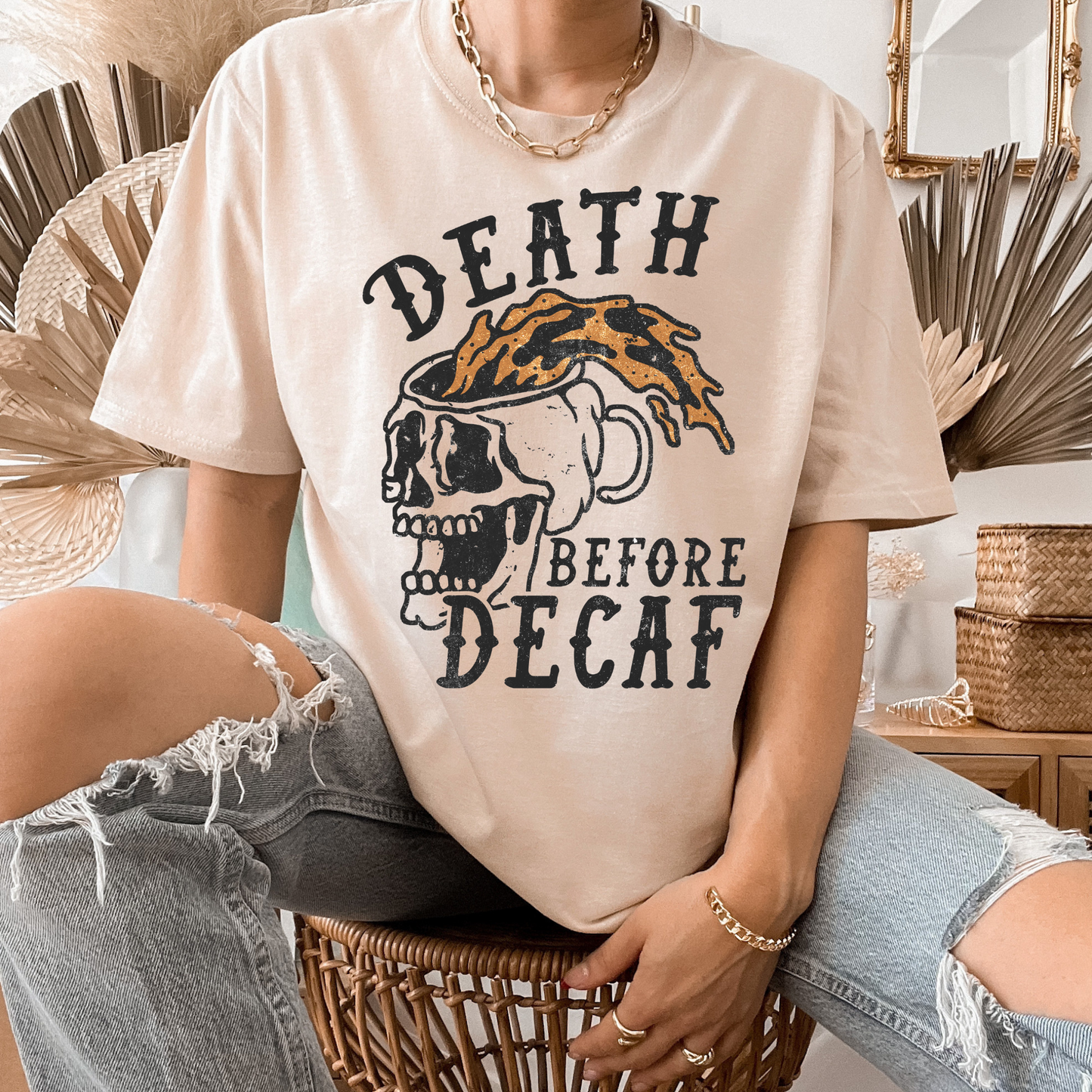 Death Before Decaf Retro T Shirt