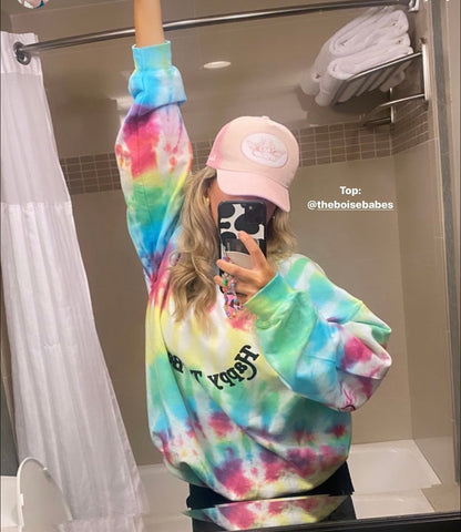 I'm Just Happy to Be Here Rainbow Tie Dye Sweatshirt