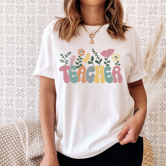 Spring Flower Teacher T Shirt | Retro School Shirt