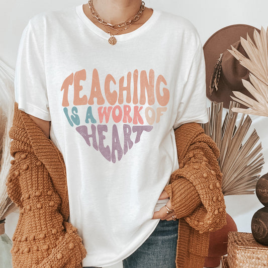 Teaching is a Work of the Heart Teacher Retro T Shirt